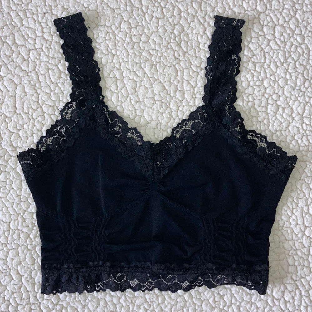 Black Crop Top Tank with Lace Detailing